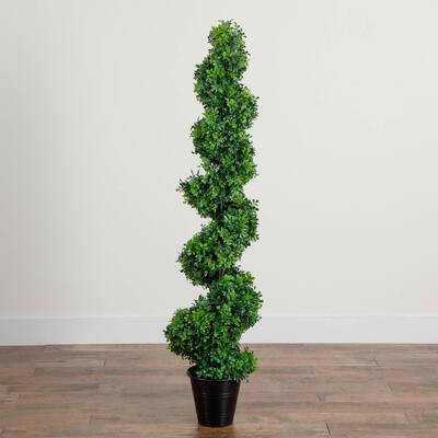Spiral Boxwood Topiary Outdoor Artificial Potted Tree - 5'