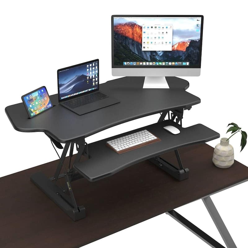 Mount-It! Height Adjustable Standing Desk Converter | Extra Wide 48 inches - Black