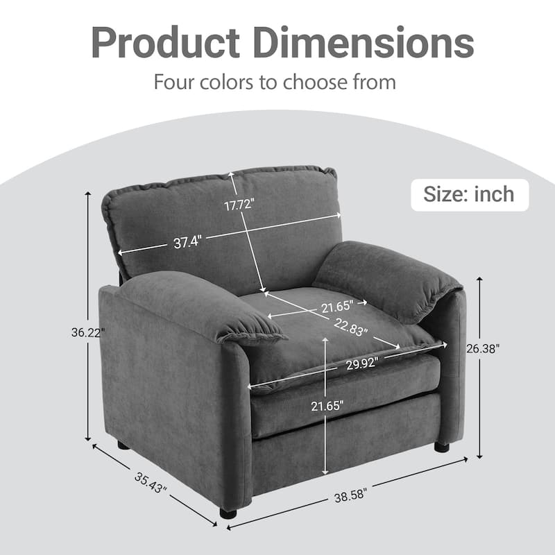 Chenille Oversized Lounge Chair with Thick Cushions and High Back Support Wide Seat