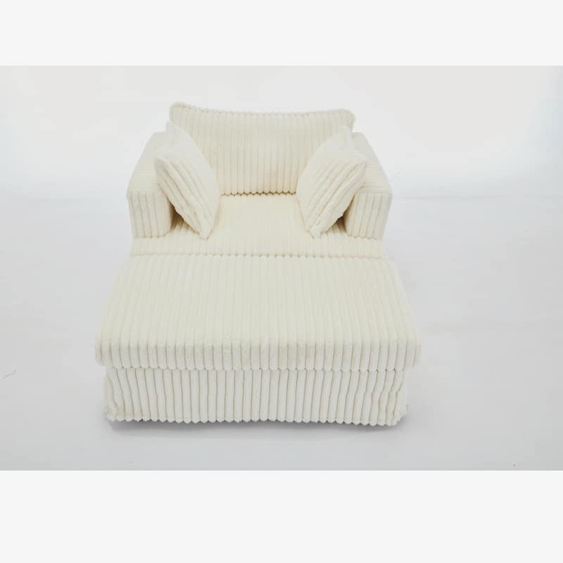 Deep Seat Sofa Chair & Ottoman Set, Corduroy Single Chaise Longue Reclining Couch with Thicked Upholstered, Pillows and Skirted