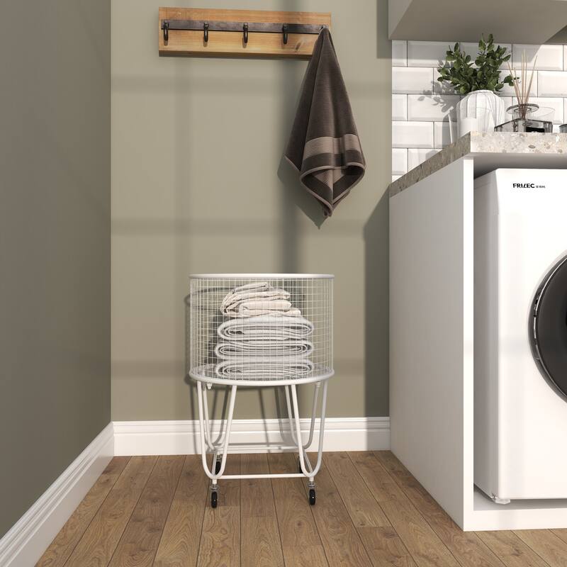 Metal Deep Set Metal Mesh Laundry Basket Storage Cart with Wheels - Gold or White - Roche River Decor