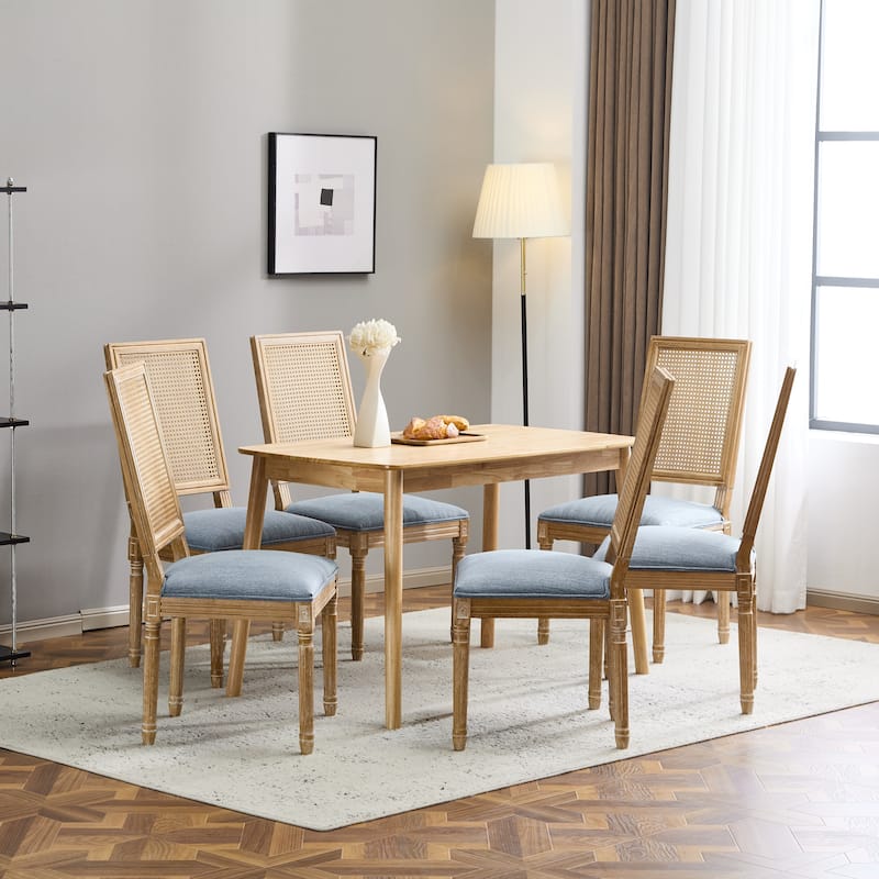 Modern 6 Piece Rattan Dining Chair with Backrest Cushions Wooden Legs for Dining Room Kitchen Living Room Bedroom