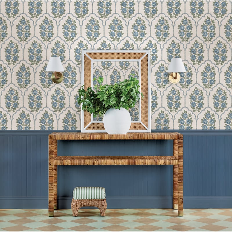 Society Social Floral Bazaar Green and Blue Peel and Stick Wallpaper
