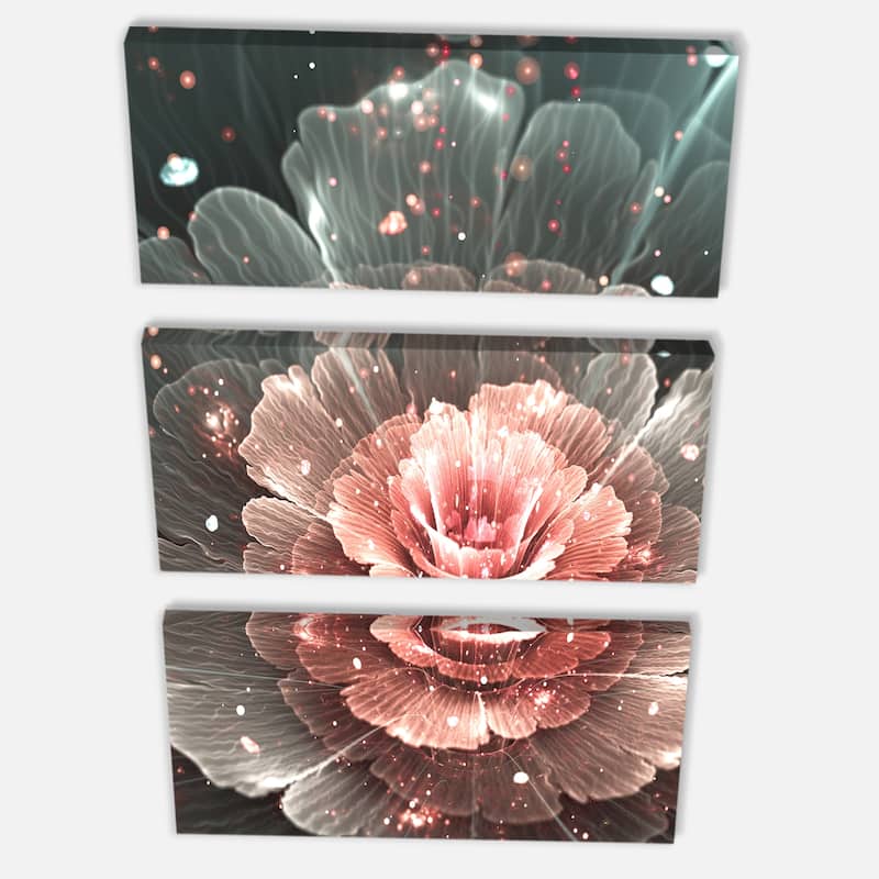 Abstract Fractal Pink Gray Flower - Floral Art Canvas Print - 28 in. wide x 36 in. high - 3 Panels
