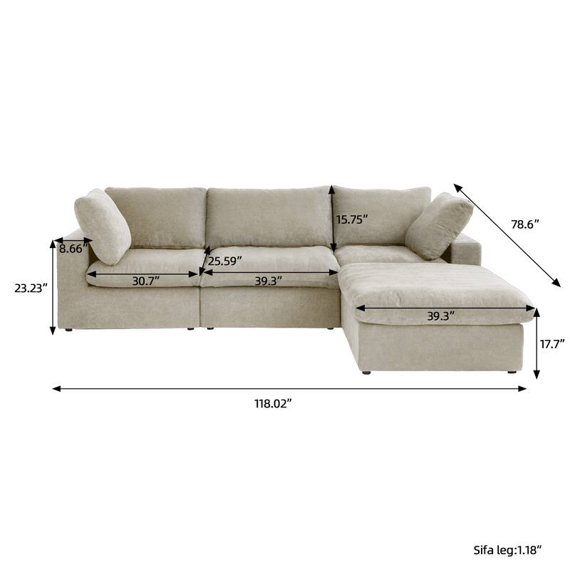 Minimalist Modern Upholstered Sofa Down Filled Sectional Modular Couch Cloud Sofa.