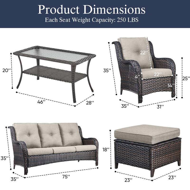 Outdoor Patio Chairs with Sofa Ottoman Table