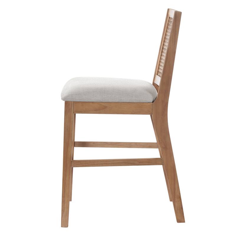 Christopher Knight Home - French Country Wood & Rattan Counter Stools with Upholstered Seat - Set of 2