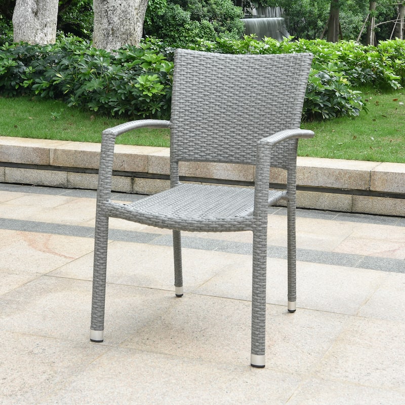 Barcelona Resin Wicker/Aluminum Outdoor Stackable Armchair - Grey