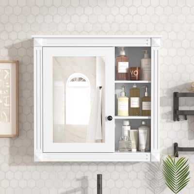 29.5'' x 28.7'' Wall Mounted White Bathroom Medicine Cabinet with Mirror