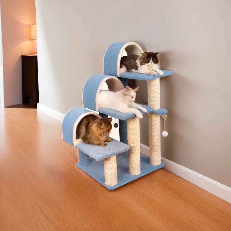 38" High Ivory Real Wood Cat Step Stairs ramp, Cat Sratcher For Pets Cats