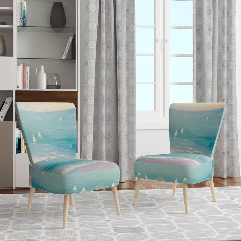 Designart "From the Shore" Upholstered Beach Accent Chair - Nautical & Coastal Arm Chair For Bedroom - Side Chair - Turquoise