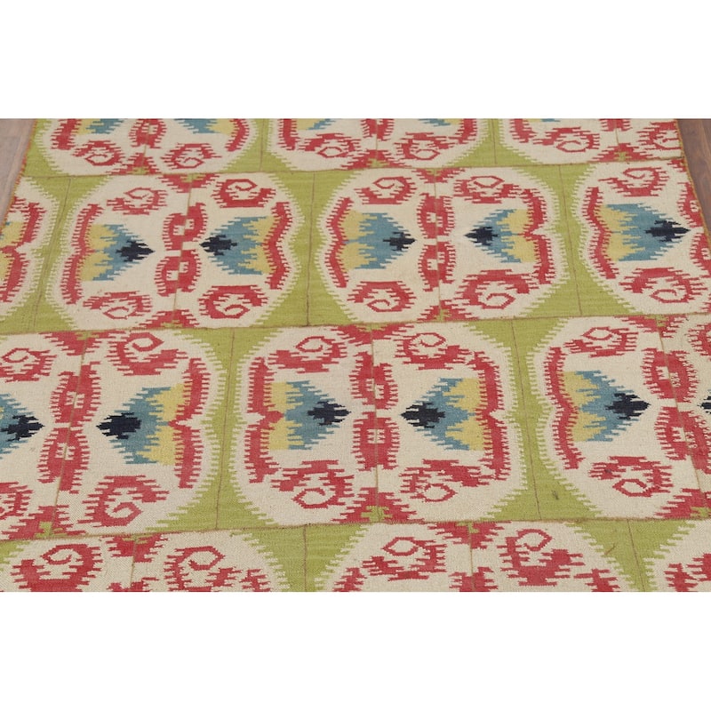 All-Over Kilim Indian Area Rug Flatweave Wool Carpet - 5'8"x 8'10"