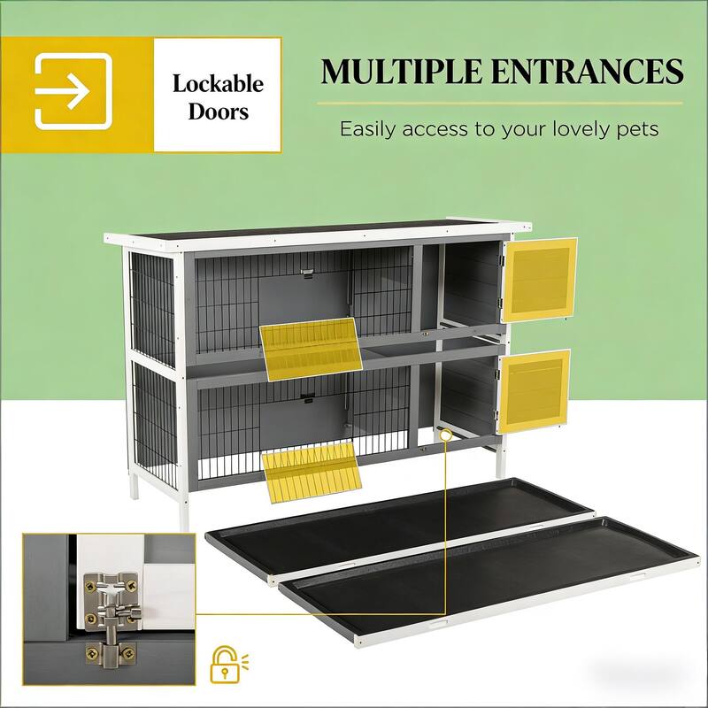 Pet House,2-Story Large Rabbit Hutch is designed for convenient cleaning - DARK GREY
