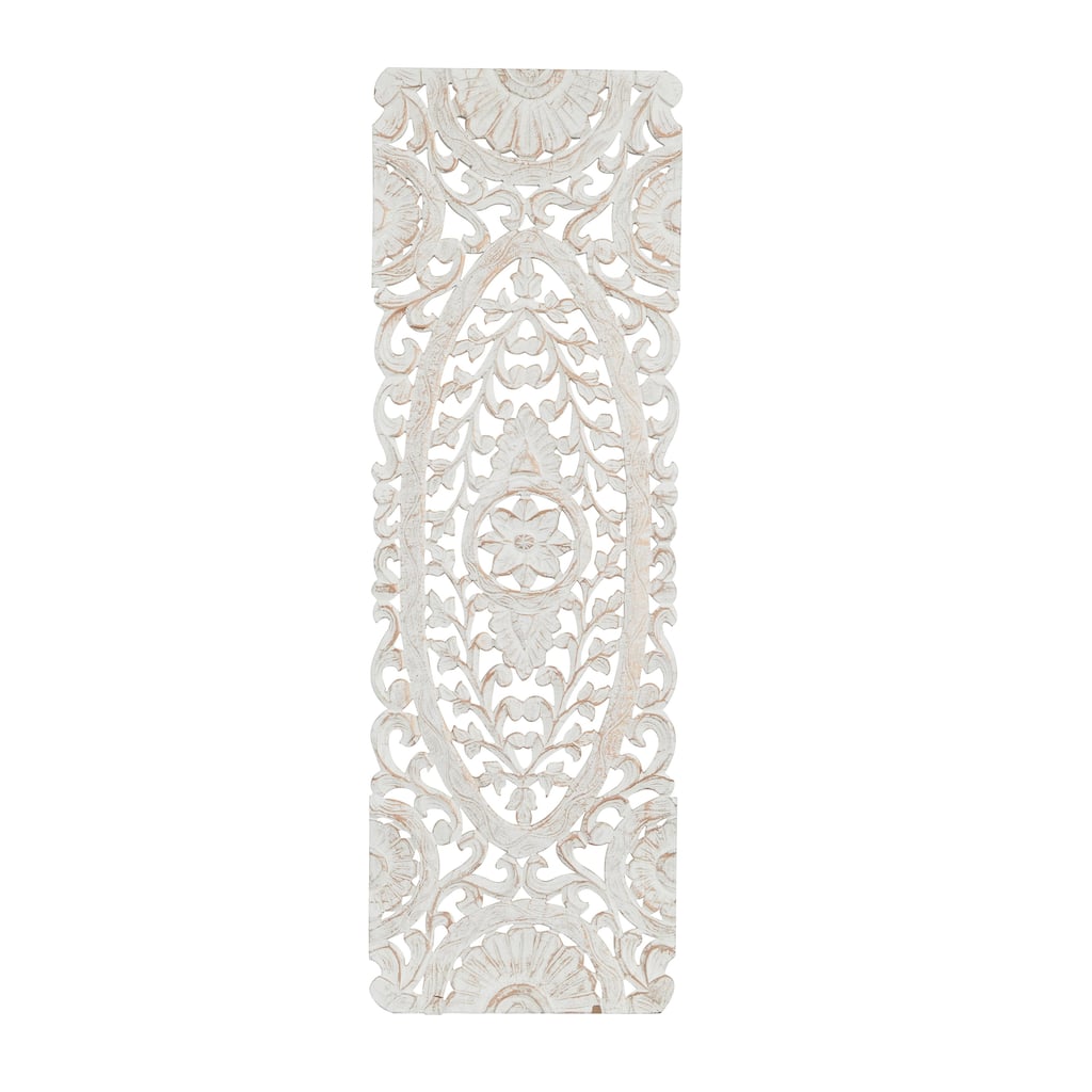 Wooden Floral Handmade Intricately Carved Home Wall Decor - White - Roche River Decor