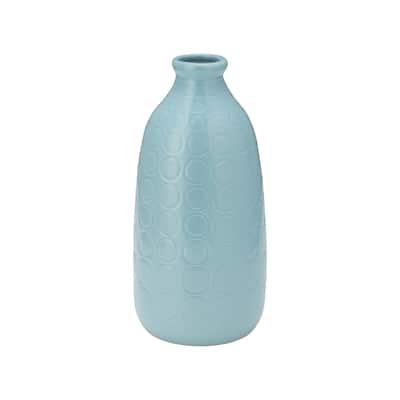 Sagebrook Home Ceramic 9" Circles Vase, Aqua Haze, Cylinder, Ceramic, Contemporary, 9.25"H, Circle
