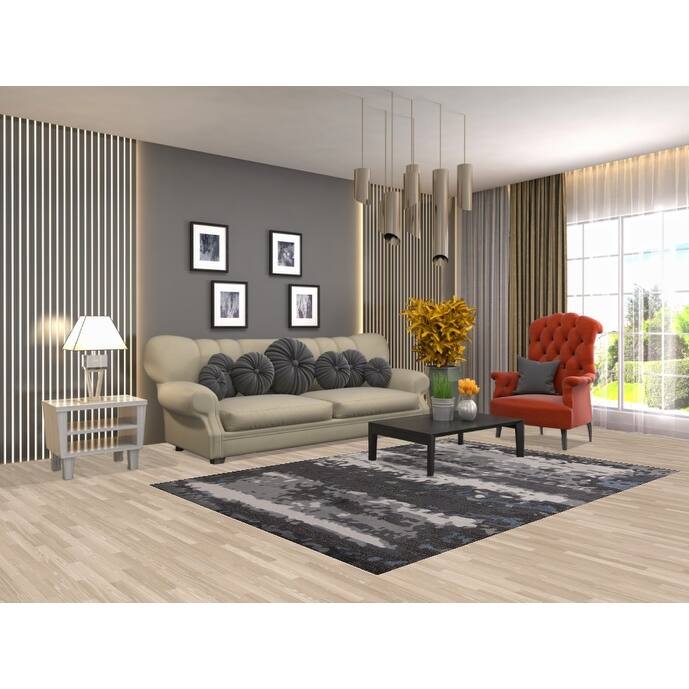 Abstract Modern Indian Area Rug Grey Handmade Wool Carpet - 5'3" x 7'7"