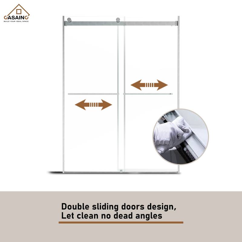 CASAINC 48"*76" Frameless Double Sliding Shower Door