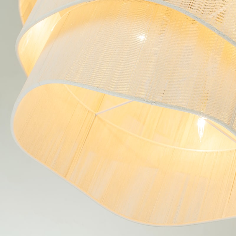 6-Light Modern Boho Large Drum Chandelier 3-Tiered Farmhouse Handwoven Ivory Rope Fabric Chandelier