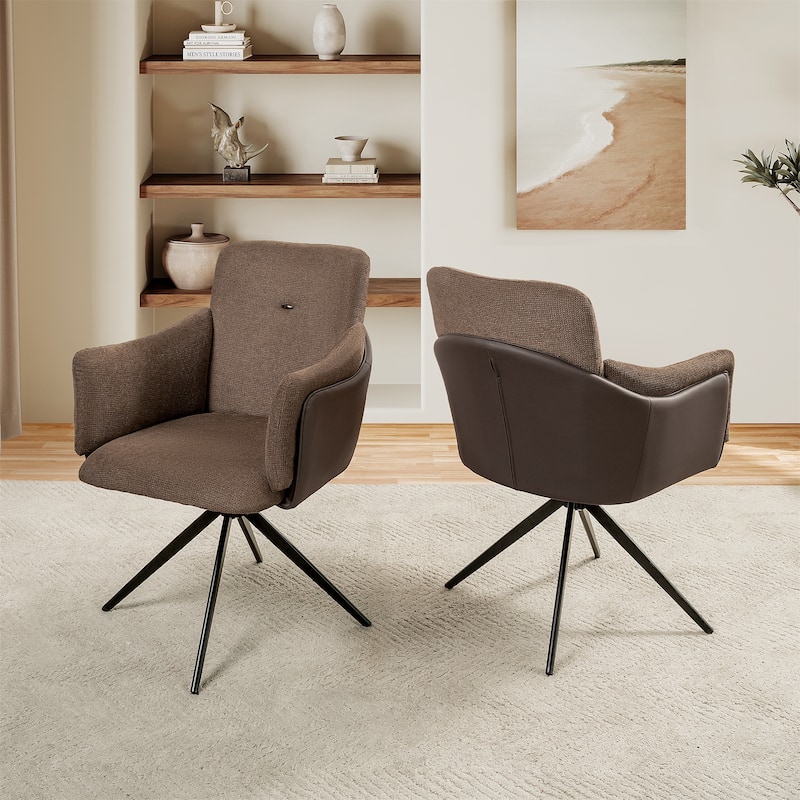 Modern 360°Swivel Upholstered Dining Chairs with Metal Base(Set of 2) - Dark Brown