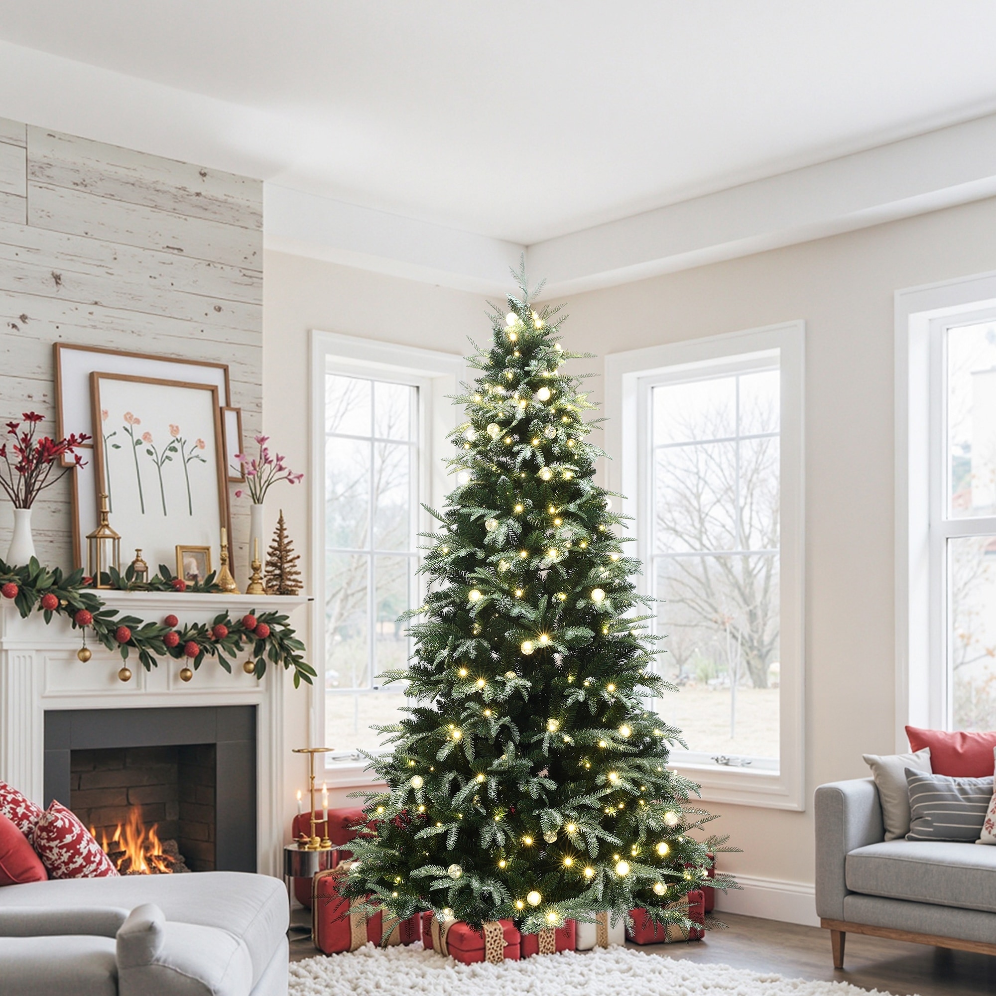 Pre-Lit Green Full Artificial Christmas Tree with Mixed Warm Lights