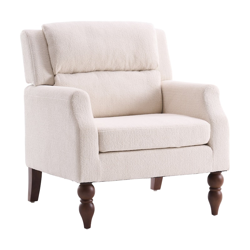 Modern Accent Chair Armchair Upholstered Boucle Fabric Single Sofa - White