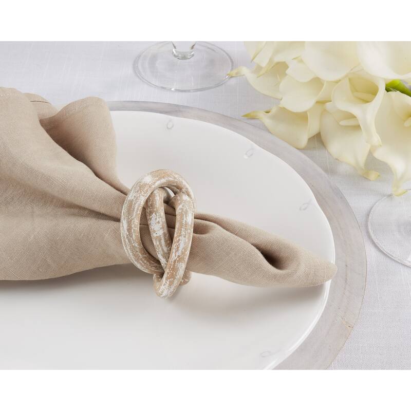Mango Wood Napkin Rings With Interlock Design (Set of 4)