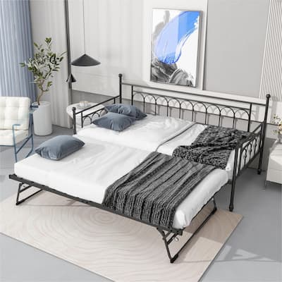 Metal Twin DayBed with Trundle Bed Twin for Adults,Space-Saving Bed