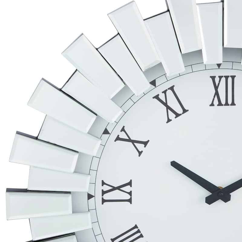 Silver Glass Mirrored Starburst Decorative Wall Clock
