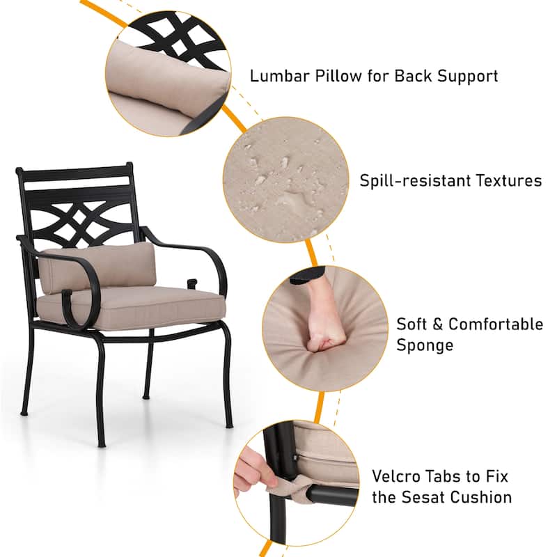 MAISON ARTS Wood-look Table and 4 Pattern Swivel Chairs with Cushion 5-Piece Metal Outdoor Patio Dining Set