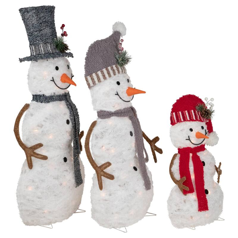 Set of 3 Lighted Snowman Family Outdoor Christmas Decoration 39.5"