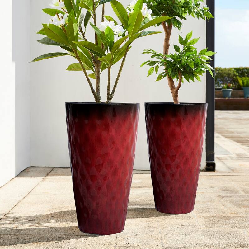 Glitzhome 23.75"H Set of 2 Oversized Wavy Texture Cobalt Blue/Turquoise/Red Tall Plastic Planter