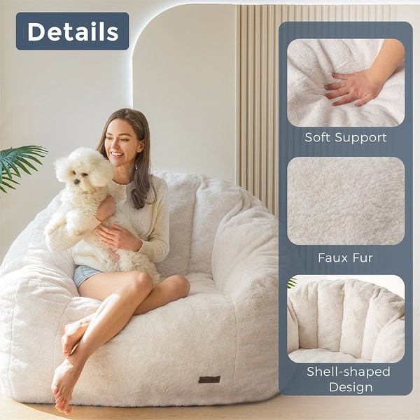 Giant Bean Bag Chair,Shell-Shaped Oversized Bean Bag Chair with Fille - Beige - Large