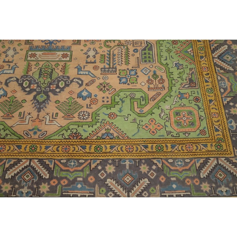 Hand Knotted Oriental 100% Wool Carpet Traditional Floral Peach Tabriz Area Rug - 11' 0'' X 8' 2''