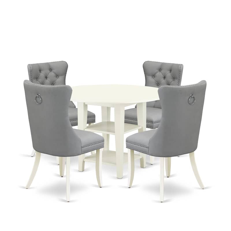 East West Furniture Dining Set Includes a Round Kitchen Table and Upholstered Chairs, Linen White (Pieces Options)