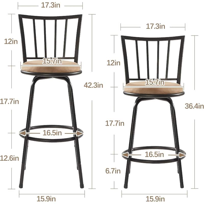 VECELO Counter Height Barstools, Adjustable Bar Stools from 36.4-42.8Inch,Upholstered Seat Swivel Barstool Set of 2/4/6