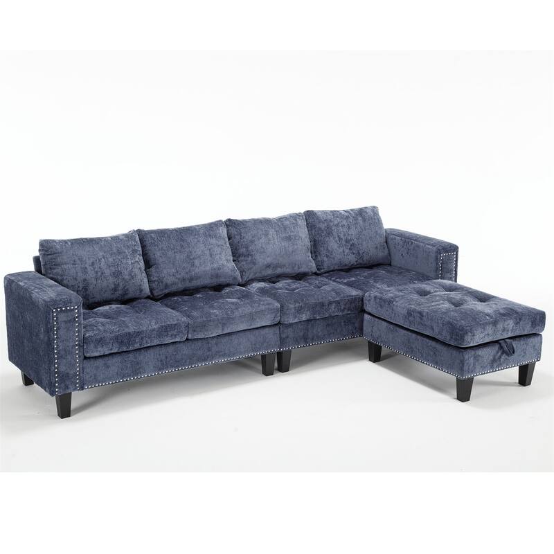 5 Seat L-Shaped Convertible Sectional Sofa Chaise with Storage Ottoman