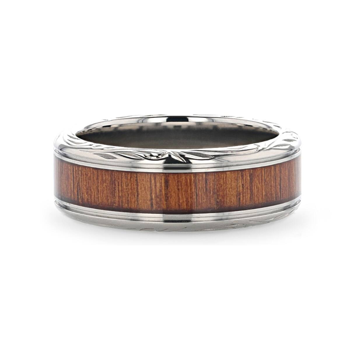 Shop Thorsten Ohana Mens Titanium Ring Lightweight Titanium Koa Wood Inlaid Titanium Wedding Ring With Intricate Edges 10 Mm Overstock 19838737