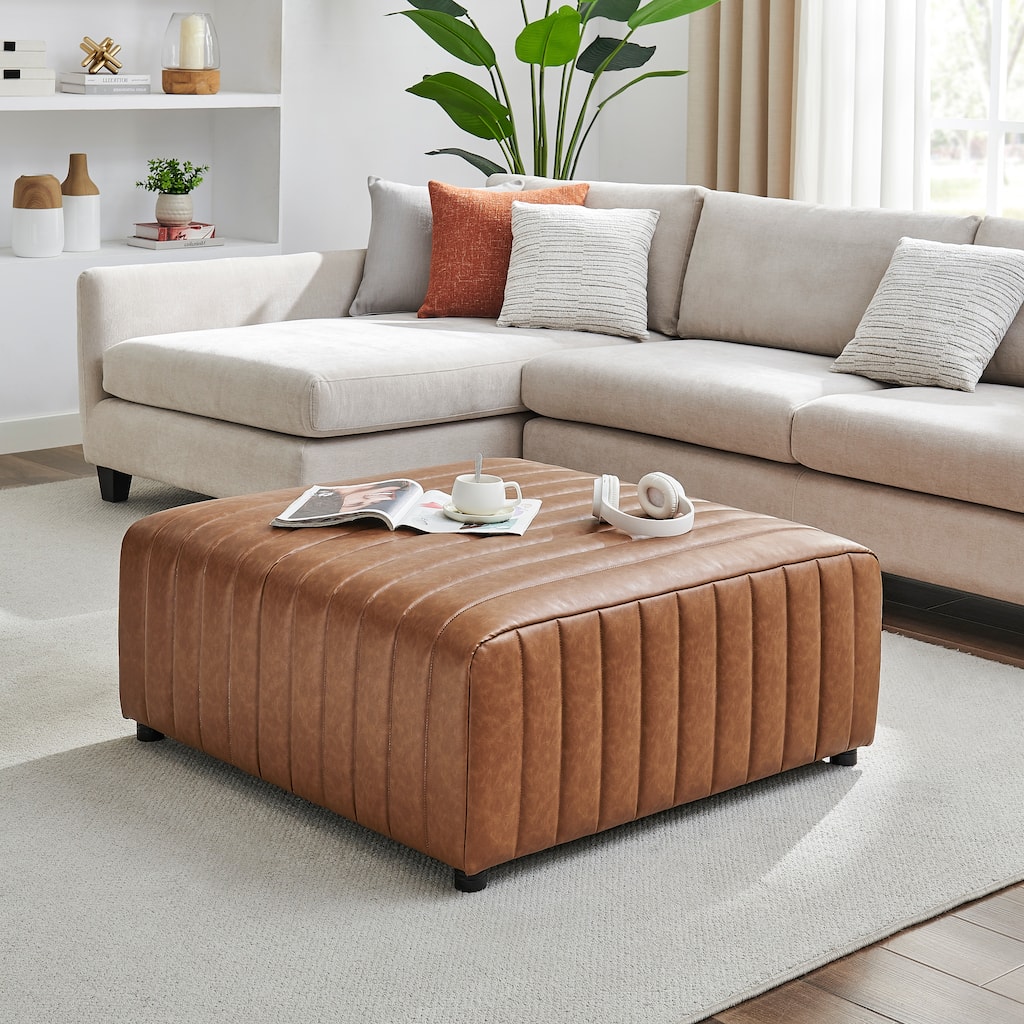 NPD Furniture Harland Faux Leather Square Coffee Table / Ottoman