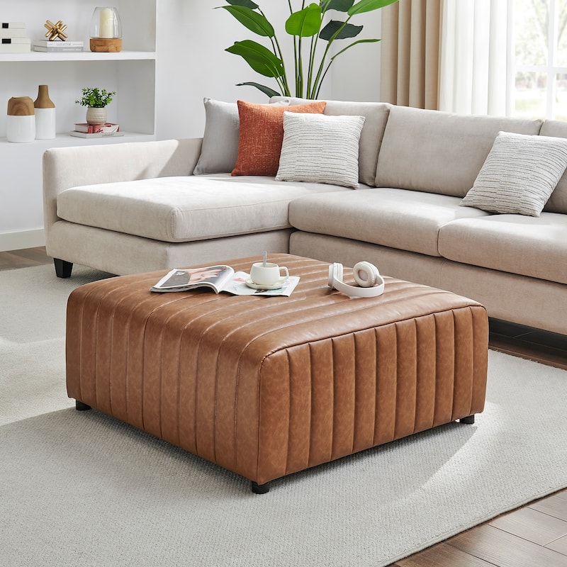 NPD Furniture Harland Faux Leather Square Coffee Table / Ottoman