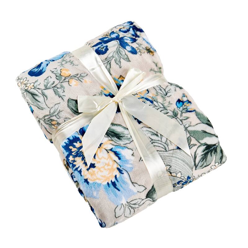 Printed Flannel Tropical Flower French / Puerto Rico Floral Throw