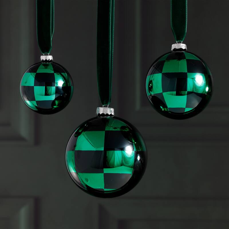 4-Piece Set Checkered 4.75" Glass Ball Christmas Ornaments