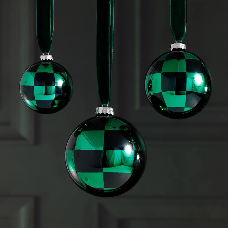 Checkered Glass Ball Christmas Ornaments, Set of 6, 4"