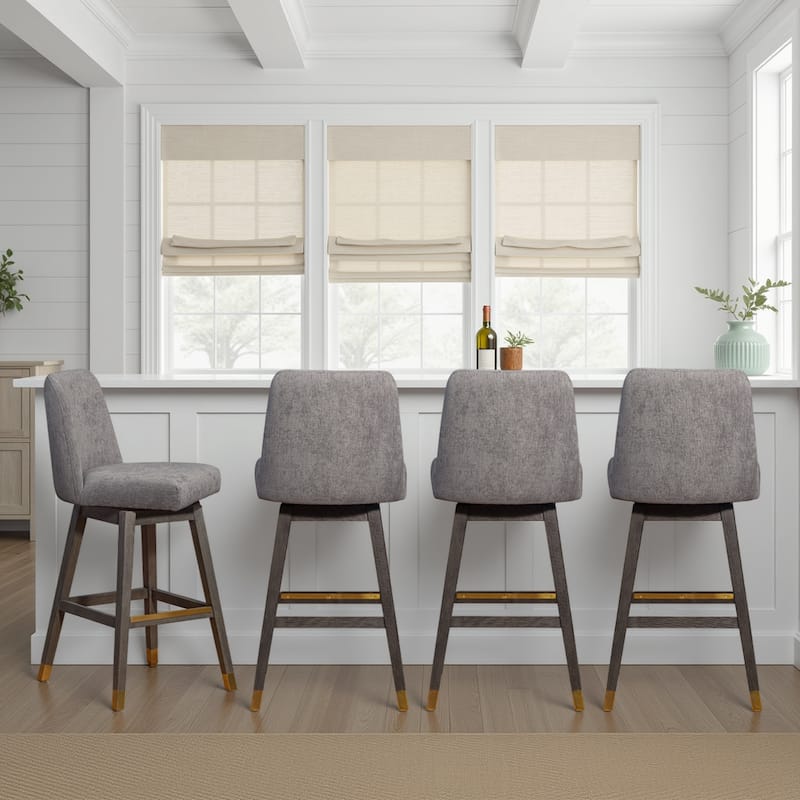 Amalie Upholstered Bar Stool, Swivel Counter Chair with Solid Wood Frame - Set of 4 - Grey & Mocha Fabric - Bar Height