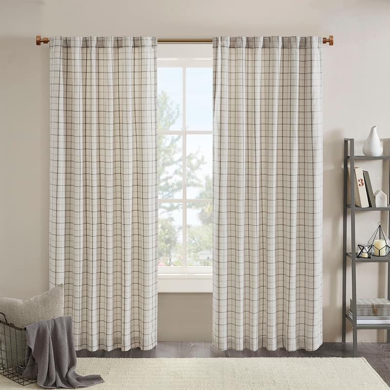 Plaid Rod Pocket and Back Tab Curtain Panel with Fleece Lining Natural 50x95" - Natural