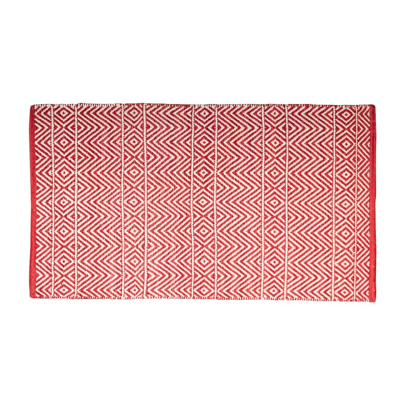 Fabstyles Herringbone Flatweave Cotton Area Rag Rug for Living Room - 21x34 - Red