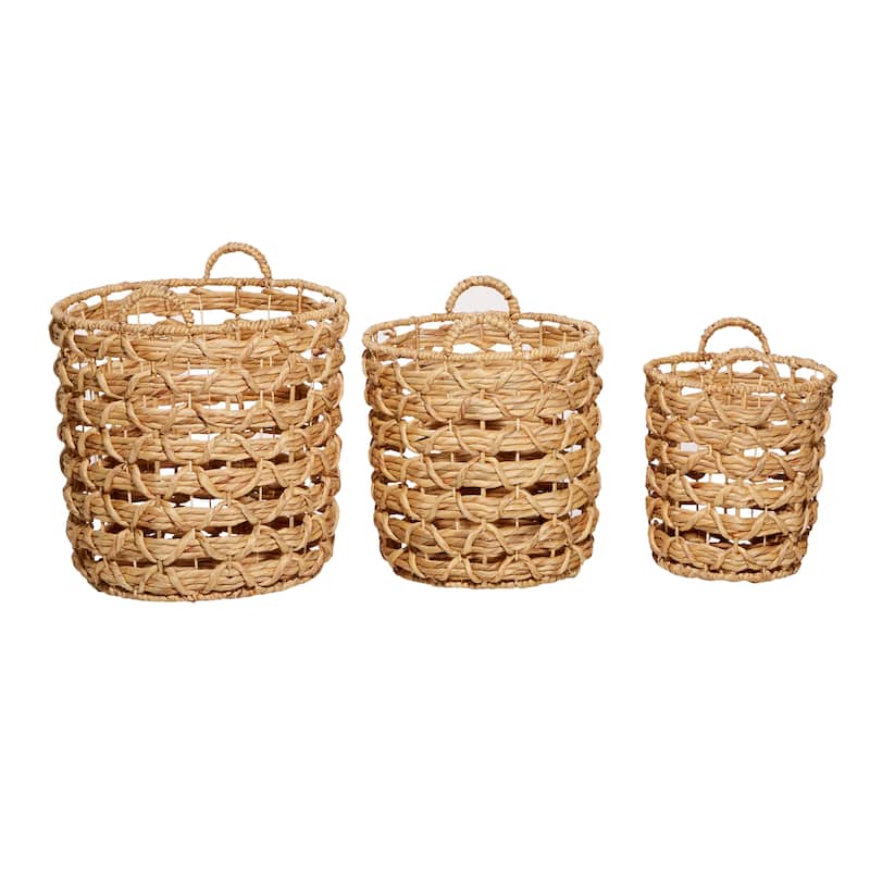 Fabric Handmade Storage Basket with Handles - Set of 3 Brown - Roche River Decor - 17"W x 17"L x 18"H