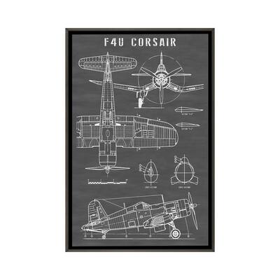 iCanvas "F4U Corsair Vintage Navy Airplane Black" by Action Blueprints Framed
