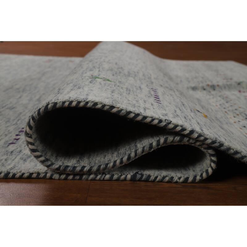 Hand Knotted Oriental 100% Wool Carpet Tribal Tribal Greys & Charcoal Gabbeh Area Rug - 8' 10'' X 6' 1''