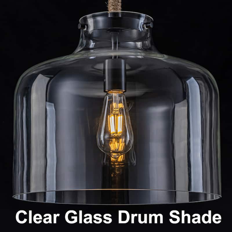 Starsky 1-Light Clear Glass Bell Jar / Cloche Pendant With Rope Accent