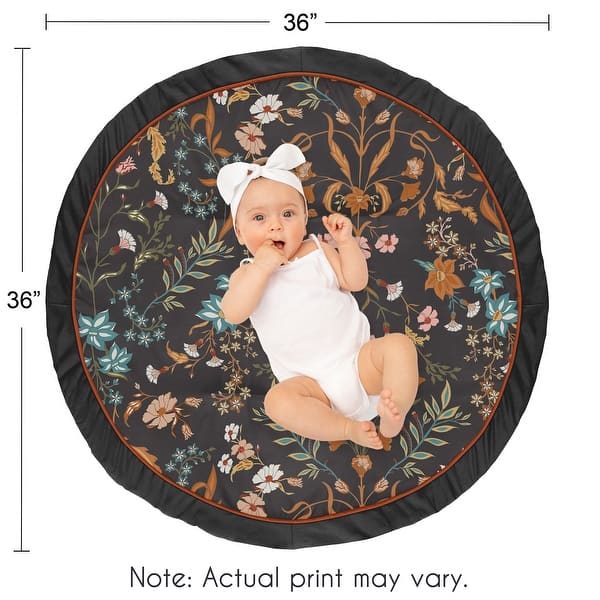 Sweet Jojo Designs Boho Wildflower Vintage Floral Girl Baby Tummy Time Playmat Black Orange Teal Bohemian Farmhouse Cottagecore